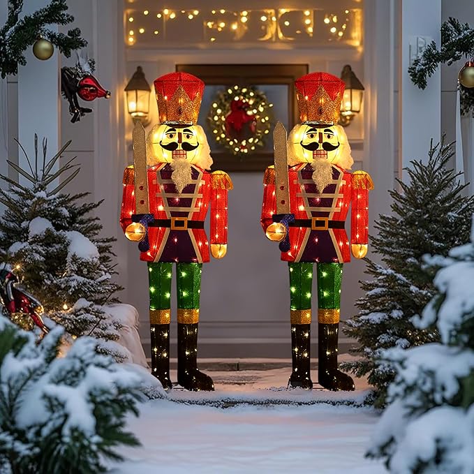61Inch Nutcracker Christmas Decor Outdoor with LEDs 5 Feet Lighted Large Nutcracker Lighted Christmas Decorations Outdoor with Stakes & Zip Ties for Xmas Yard, Porch, Lawn-CasaMuseHome