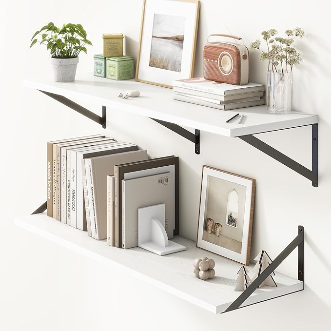 36"W x 10"D Floating Shelves, 10 Inch Deep White Floating Shelves, Farmhouse Rustic Deep Wall Shelves for Home Decor, Wide Large Floating Shelf for Bathroom, Living Room, Kitchen, Study Room-CasaMuseHome