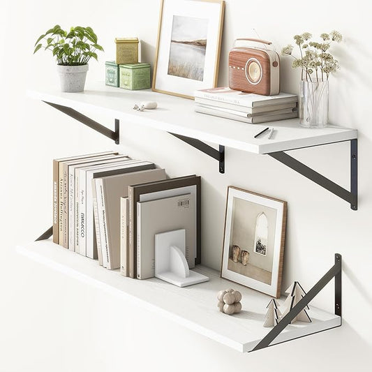 36"W x 10"D Floating Shelves, 10 Inch Deep White Floating Shelves, Farmhouse Rustic Deep Wall Shelves for Home Decor, Wide Large Floating Shelf for Bathroom, Living Room, Kitchen, Study Room-CasaMuseHome