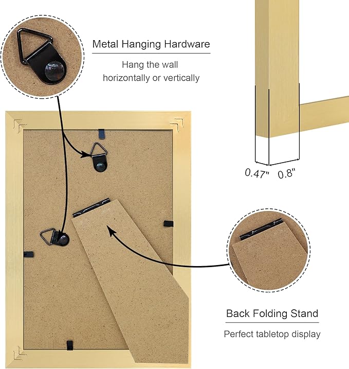 4x6 Picture Frame Set of 4, 4 x 6 Wood Photo Frames with Mat for 3.5x5, Wooden Frame with Real Glass Cover for Wall and Tabletop Display,Gold-CasaMuseHome