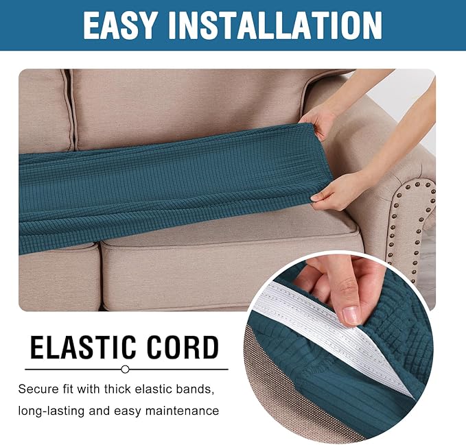 H.VERSAILTEX Super Stretch Individual Seat Cushion Covers Sofa Covers Couch Cushion Covers Slipcover Sets Thick Jacquard Textured Twill Fabric (1 Piece Sofa Cushion Cover, Deep Teal)-CasaMuseHome