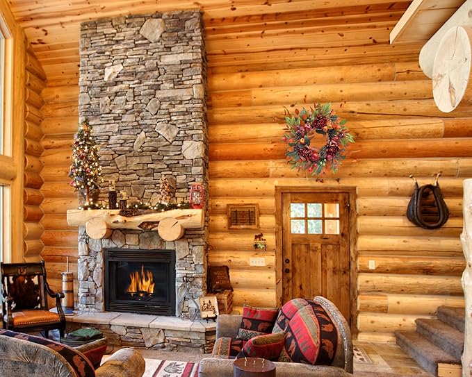 22 Inch Fall Chrysanthemum Wreath Harvest Floral Wreath with Apples Pinecones Berries and Eucalyptus Maple Leaves for Fall Thanksgiving Halloween Mantel Table Outdoor Front Door Wall Window-CasaMuseHome