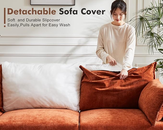 136.4" Oversized Modular Sectional Sleeper Sofa Bed, U Shaped Convertible Couch with Movable Ottoman, Large 8 Seat Corner Couches for Living Room Deep Seat Terracotta Orange Chenille-CasaMuseHome