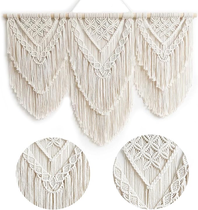 Achart Macrame Wall Hanging Large- Boho Wall Decor- large wall art- Wall Decor Living Room- Macrame Tapestry Boho Decor for Bedroom (Beige-H)-CasaMuseHome