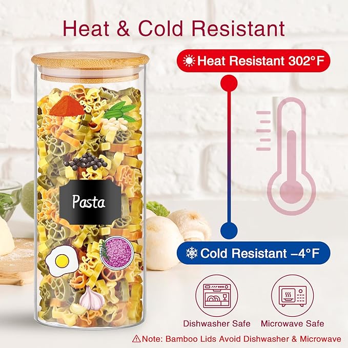 32 oz 8 Pcs Glass Jars with Bamboo Lids, Stackable Clear Food Storage Jars, Airtight Kichen Glass Pantry Storage Containers with Lids for Rice, Candy, Sugar, Flour, Nuts, Cookie, Coffee Bean-CasaMuseHome