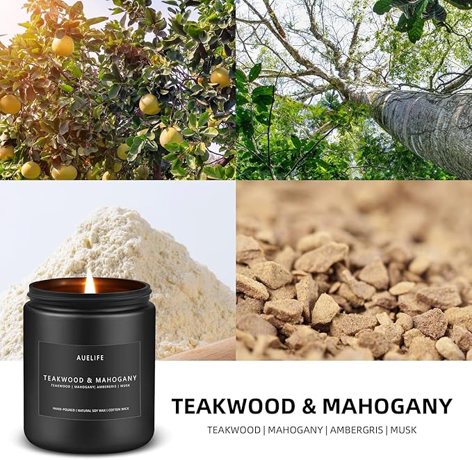 2 Pack Teakwood & Mahogany Candle | Scented Candles for Men, Man Gifts for Men - Masculine Candles - Soy Candle for Home Scented - 7oz Black Jar, Long Lasting-CasaMuseHome