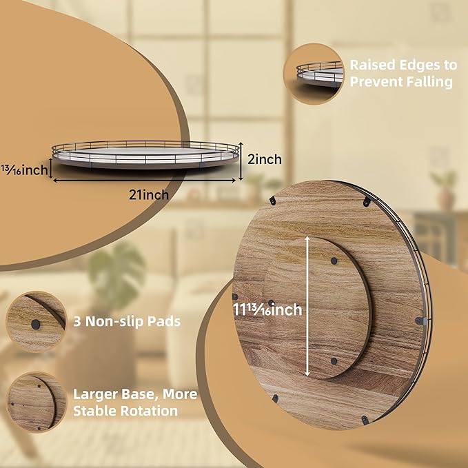 Acacia Wood 21" Lazy Susan Turntable Organizer for Table Top, Farmhouse Extra Large Round Lazy Susan for Serving Kitchen Countertop Cabinet for Charcuterie Centerpiece, Bathroom Vanity Tray Decor-CasaMuseHome