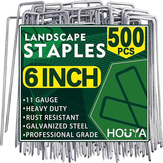 500 Pack Landscape Staples 6 Inch 11 Gauge Garden Stakes Galvanized Garden Staples Pins Anti-Rust Ground Stakes for Weed Barrier, Irrigation Tubing, Yard Lawn and Landscape Fabric-CasaMuseHome