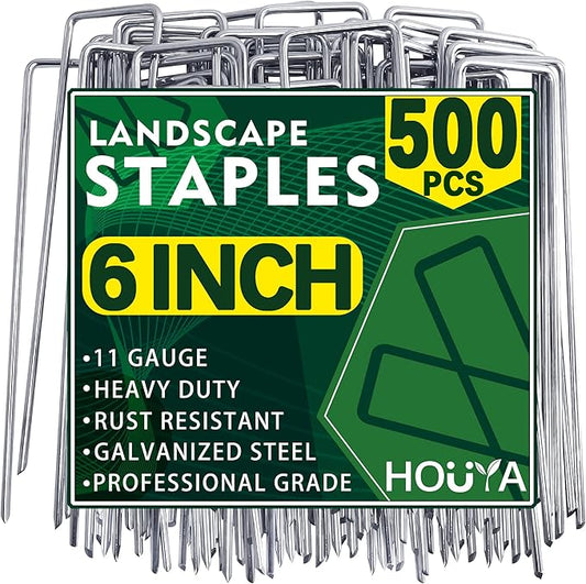 500 Pack Landscape Staples 6 Inch 11 Gauge Garden Stakes Galvanized Garden Staples Pins Anti-Rust Ground Stakes for Weed Barrier, Irrigation Tubing, Yard Lawn and Landscape Fabric-CasaMuseHome