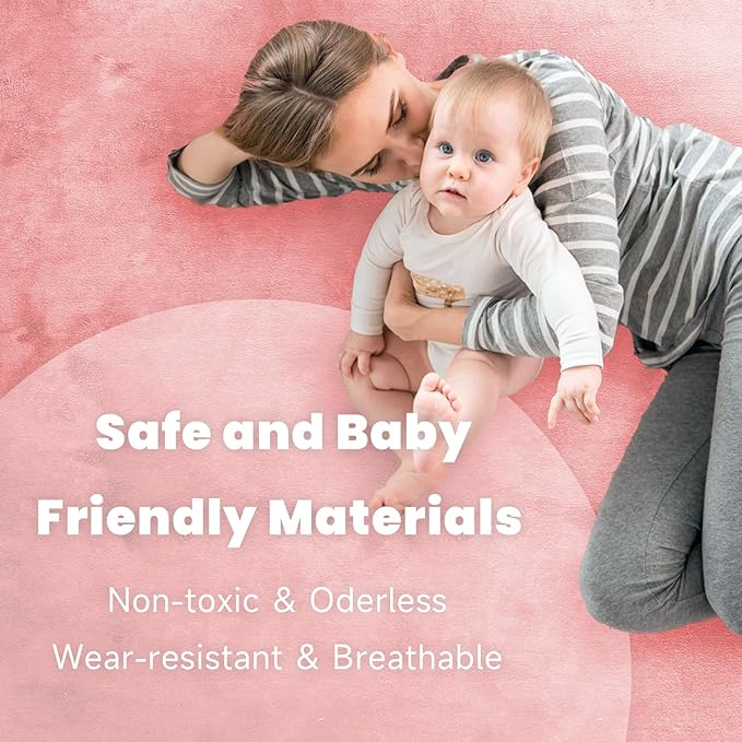 ACOMOPACK Baby Play Mat for Floor 1.3" Thick Memory Foam 50x50 Soft Velvet Playpen Mat for Kids,Infants,Toddlers,Tummy Time Crawling Mats with Non-Slip Bottom,Yoga,Tatami,Nursery Rug（Pink）-CasaMuseHome