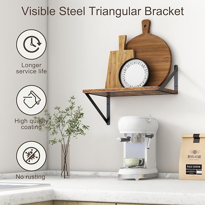 10 Inch Deep Floating Shelves, Floating Shelf 16 Inch Long, 16"W x 10"D Wall Shelves Set of 2, Deep Shelf for Books, Wide Floating Shelves for Bahtoom, Living Room, Kitchen, Rustic Brown-CasaMuseHome