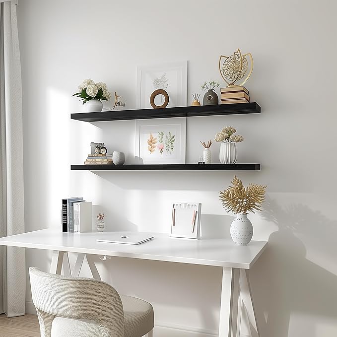 48 Inch Floating Shelves for Wall Rustic Black Wood Wall Shelves for Bedroom Set of 4-CasaMuseHome