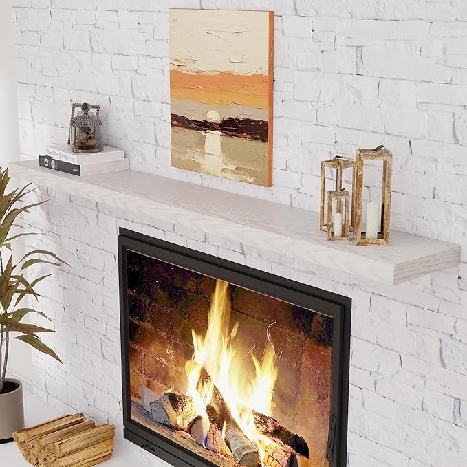 72 Inch Floating Shelves, 72 x 9 Rustic Wooden Fireplace Mantel, 9 Inch Floating Shelf for Wall, Farmhouse Wall Shelves for Home Storage & Display, Brich Color, Set of 1-CasaMuseHome