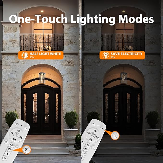 3-Color LED Outdoor Pendant Light with Remote, 3-Light 19" Large Outdoor Chandelier for Porch, Black Gold Exterior Pendant Lighting Fixtures Ceiling Mount Pendant Lantern for Patio Front Door-CasaMuseHome