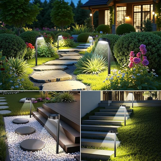 6 Pack Solar Pathway Lights Outdoor, 12 Brighter LED Solar Lights Outdoor Waterproof, Up to 12 Hrs Modern Path Light for Yard Garden Walkway Driveway Lawn, Cool White-CasaMuseHome