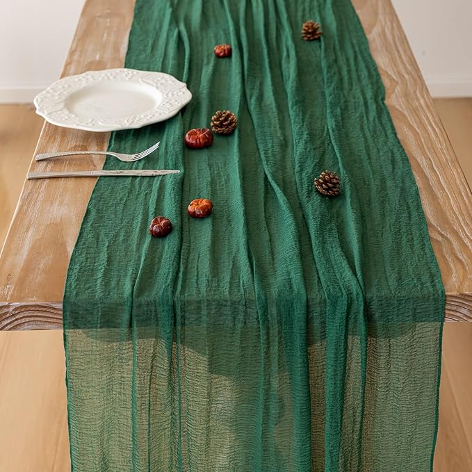 6pcs Emerald Green Cheesecloth Table Runner Gauze 120 Inch 10 FT Rustic Boho Cheese Cloth Runner for Wedding Baby Shower Bridal Shower Birthday Party Long Sheer Home Decorations-CasaMuseHome