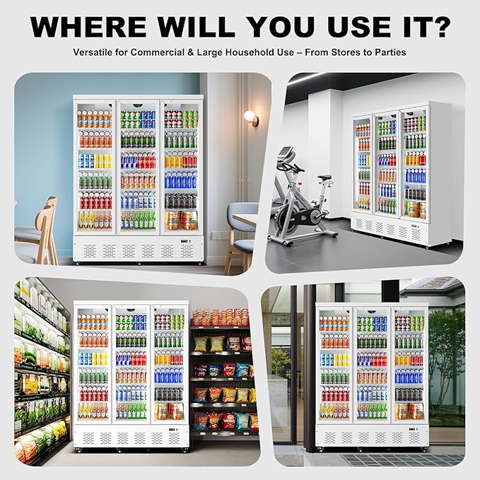 40.5 Cu.ft. Commercial Refrigerators 3 Glass Door Beverage Refrigerators Commercial Fridge Upright Cooler with Soft LED Light and 15 Adjustable Shelves for Restaurant Grocery Stores Home-CasaMuseHome