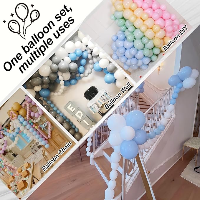 100PCS Blue and White Link Balloons, Baby Light Blue White Linking Balloons with Tail for Making Balloon Wall Arch and Chains, Quick Balloon for Wedding Birthday Baby Shower Party Decorations (6inch)-CasaMuseHome