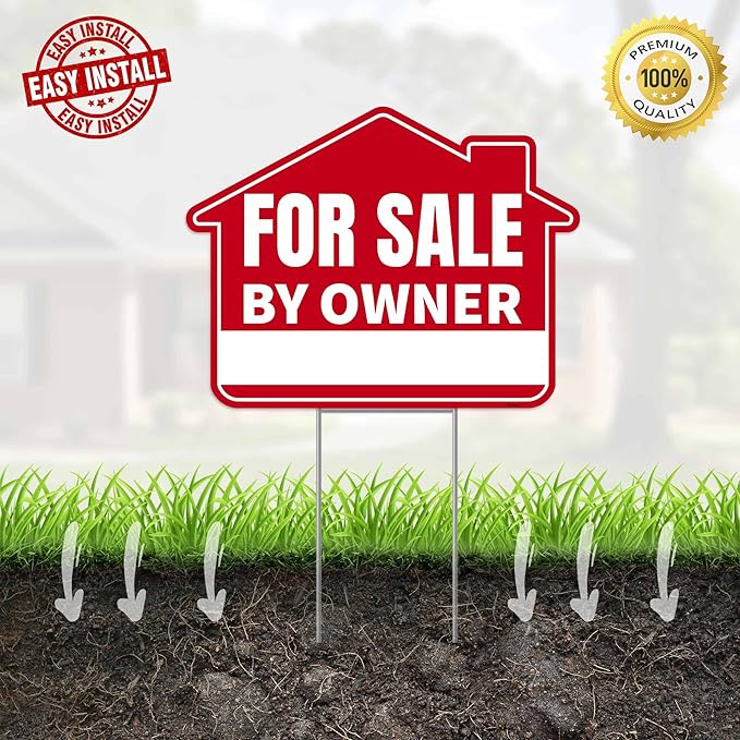 1PC For Sale By Owner Sign with Stakes, 17 Inches by 13 Inches - Double Sided Signs - Corrugated Plastic - FSBO Yard Sign for Home House Real Estate-CasaMuseHome