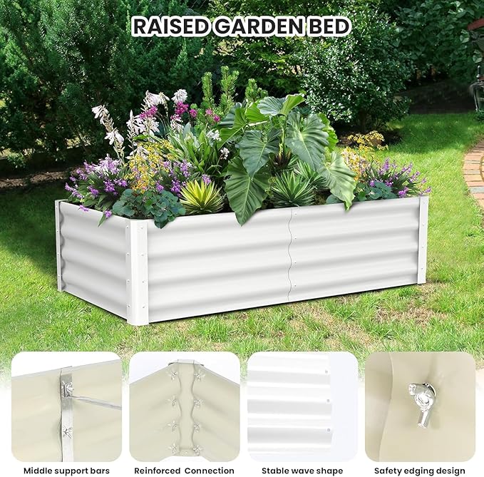 6x3x1ft Large Outdoor Planter Boxes Kit Set of 2, Galvanized Raised Bed Planter with Open-Ended Base Design, Elevated for Outdoor Plants, Durable Raised Bed for Gardening,Beige-CasaMuseHome