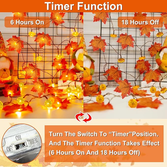 2 Pack & Timer - Fall Garland with Pumpkin Lights Halloween Fall Decor for Home 60LED 20Ft Enlarged Maples Leaves Halloween Garland Lights Indoor Battery Operated Thanksgiving Decor Wedding Christmas-CasaMuseHome