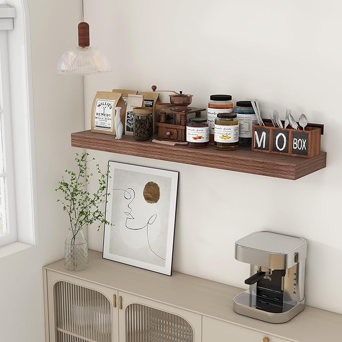12 Inch Deep Floating Shelves, 48W x 12D Rustic Large Floating Shelves, Deep Walnut Wood Wall Shelves Set of 1 for Living Room Bathroom Laundry Room Bedroom Kitchen Home Office - Walnut-CasaMuseHome