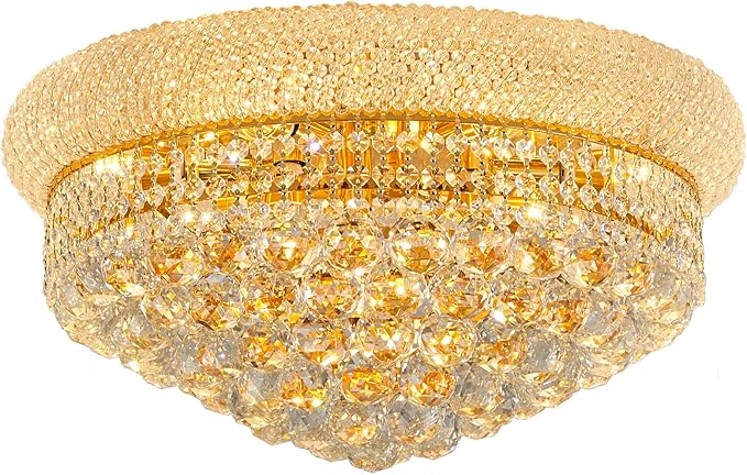 9-Light Crystal Flush Mount Chandelier Ceiling Light Fixture for Living Room Dining Room Bedroom Foyer Entryway Hallway Closet Bathroom (Gold D22)-CasaMuseHome