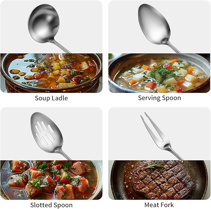 304 Stainlss Steel Kitchen Utensils Set, 11 Pcs Long Metal Cooking Utensil Gadgets Tools Set with Spatula, Ladle, Spoon, Ladle, Skimmer, Tunner, Pasta Server, Tongs(Silver, Dishwasher Safe)-CasaMuseHome