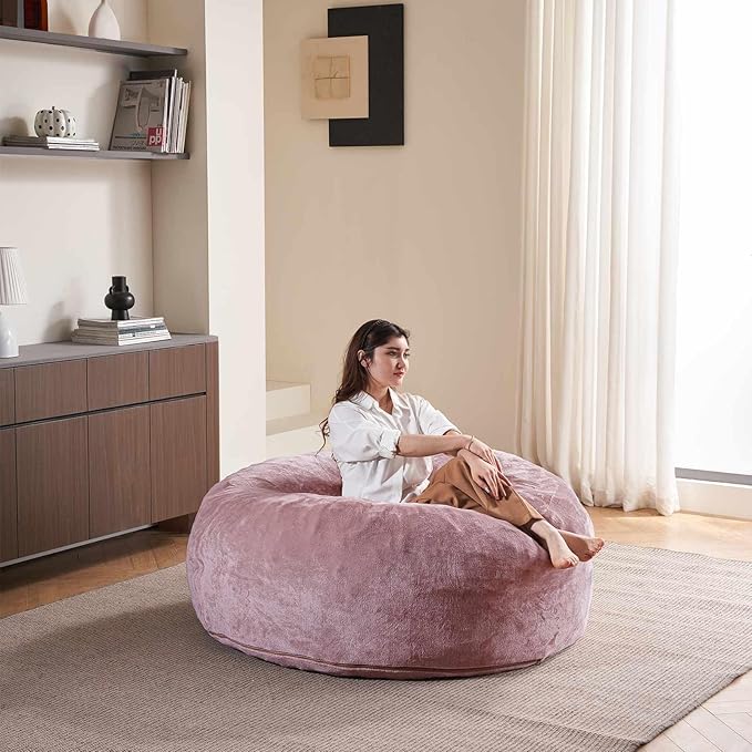 4FT Large Bean Bag Chairs,Big Adult Size Memory Foam Beanbags with Filler Included,Machine Washable Corduroy Cover,Ultra Soft Plush Gaming Bing Bag Puff Chair for Dorm, Living Room & Bedroom (Pink)-CasaMuseHome