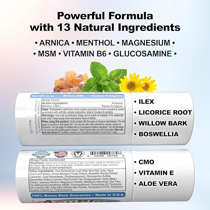 AcuPlus - Pain Relief Roll On - Topical Anti Inflammatory to Soothe Muscles & Joints - Arthritis Pain Reliever, Bursitis, Tendonitis Cream - TSA Compliant, Convenient Roll On - 3 fl. oz. (Pack of 1)-CasaMuseHome