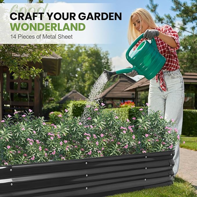 5-in-1 Adjustable Raised Garden Bed Kit | Galvanized Planter Boxes for Vegetables, Flowers | 12" Tall, Multiple Sizes (8x3x1ft, 9x2x1ft, 10x1x1ft, 6x5x1ft, 7x4x1ft) | Outdoor Metal Raised Bed, Grey-CasaMuseHome
