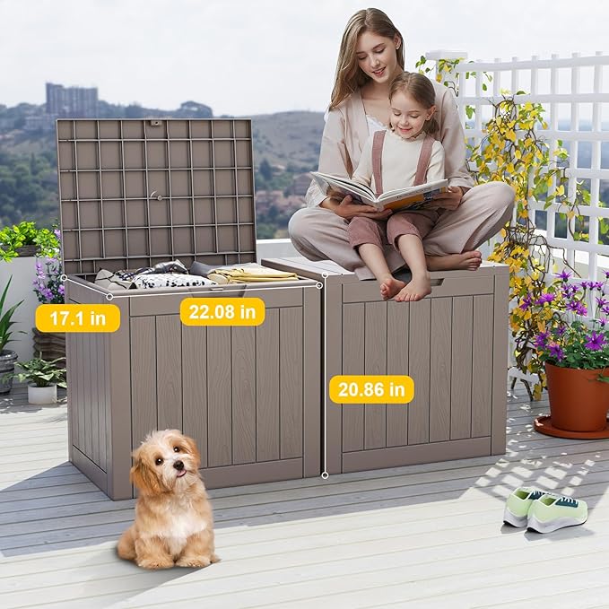 30 Gallon Resin Deck Box, Lockable Outdoor Storage Box for Patio Cushions Storage Furniture,Garden Tools, Pool Supplies, Weatherproof and UV Resistant- Grey-CasaMuseHome