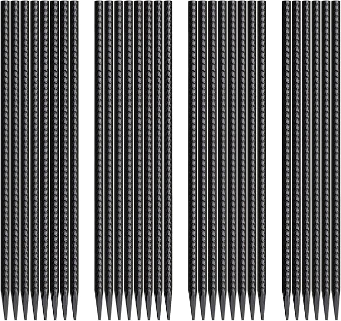 16 Inch Rebar Stakes 30 Pack Heavy Duty Ground Anchors with Chisel Point End Long Straight Steel Tent Stakes 3/8" Thickness Metal Spikes Black Coated for Concrete Timber Camping Garden Plant-CasaMuseHome