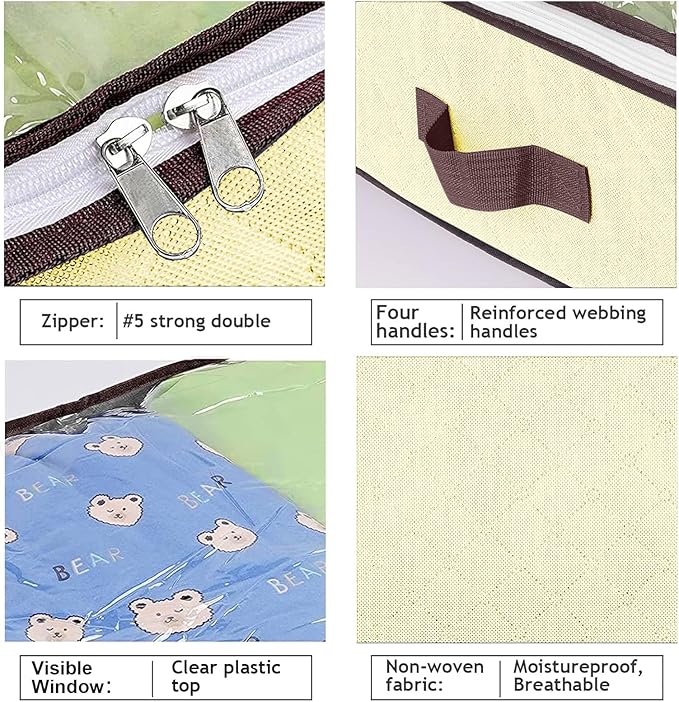 90L Under Bed Storage Containers, Closet Organizers and Storage Bins, Foldable Underbed Storage Bags for Blankets, Towels, Comforter, Sweaters, Pillows, Linen Sheets, Wrapping Paper, 4 Pack Beige-CasaMuseHome