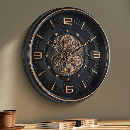20in Large Real Moving Gears Wall Clock for Living Room, Battery Operated Wall Clocks Decorative Vintage, Home Office Clock, Gift for Family, Friends-CasaMuseHome