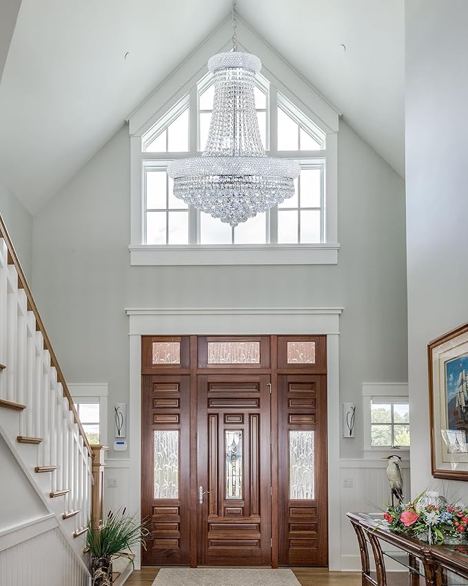 14 - Light Unique Empire Crystal Chandelier with Adjustable Chain for High Ceiling Foyer Entryway Living Room Dining Room Bedroom Chrome Finish-CasaMuseHome