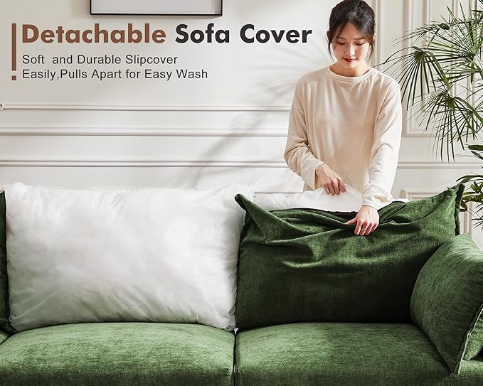 135.5" Oversized Modular Sectional Sofa, L Shaped Convertible Couch with Movable Ottoman, Large 6 Seat Corner Couches for Living Room Deep Seat Green Chenille-CasaMuseHome