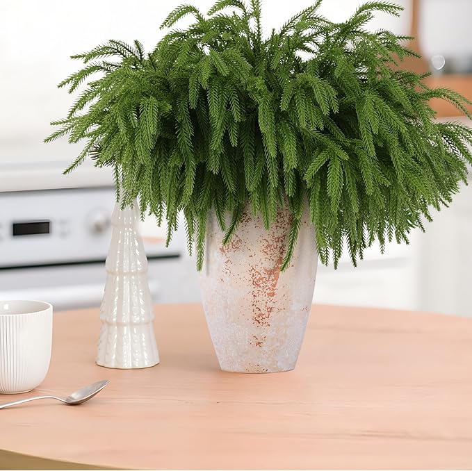 24 Pcs Artificial Norfolk Pine Branches, Faux Norfolk Pine Stems DIY Crafts Faux Christmas Norfolk Pine Branches for Xmas Indoor Outdoor Home Decor (24)-CasaMuseHome