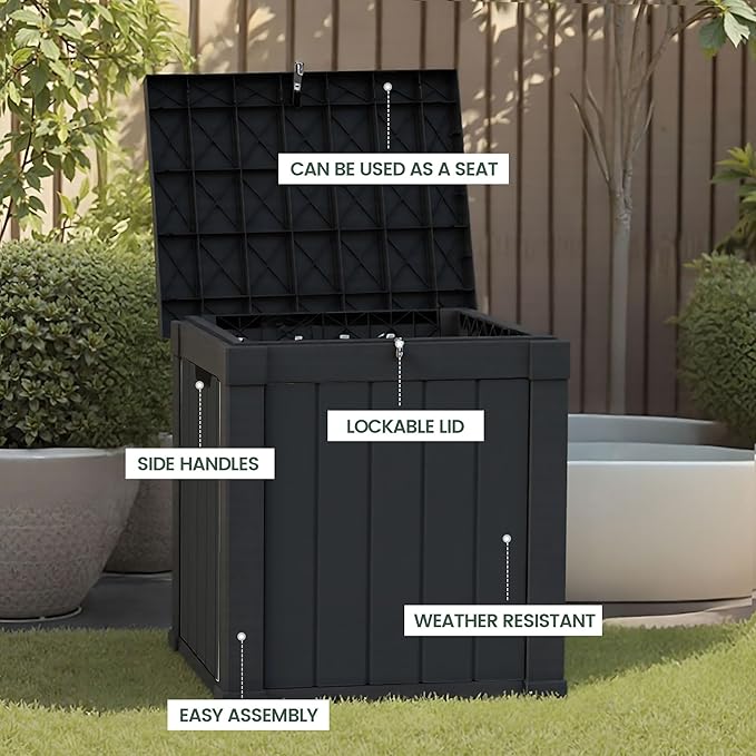 50 Gallon Storage Box, Waterproof Deck Box for Indoor & Outdoor Use, Lockable Pool Storage Bin for Package Delivery, Outdoor Bench for Patio Cushions, Garden Tools, Backyard, Black-CasaMuseHome