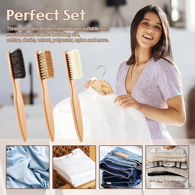 3 Pcs Wood Laundry Stain Brush Stain Remover Brushes with Boar Bristle Small Stain Brush for Clothes for Scrubbing Stains from Furniture Fabric Leather(3 Pcs C)-CasaMuseHome