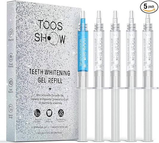 5 x Teeth Whitening Gel (4+1 Desensitizing Gel), No Sensitivity Teeth Whitening Gel Kit, Effective Teeth Whitener, Travel-Friendly Tooth Whitening Pen, Carbamide Peroxide Tooth Bleaching-CasaMuseHome