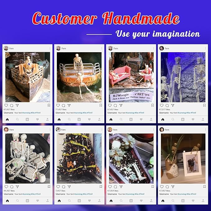 24 Pcs mini skeleton halloween decoration With hemp rope，6”small plastic posable halloween tiny skeleton figurines decor for Halloween Indoor Outdoor Graveyard Decor Haunted House Party Favors-CasaMuseHome