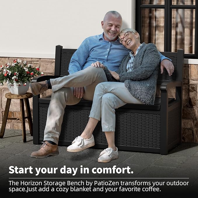 80 Gallon Storage Bench Deck Box Waterproof Lockable,Outdoor Storage Furniture for Patio,Garden and Porch,Tools and Cushions（Black）-CasaMuseHome