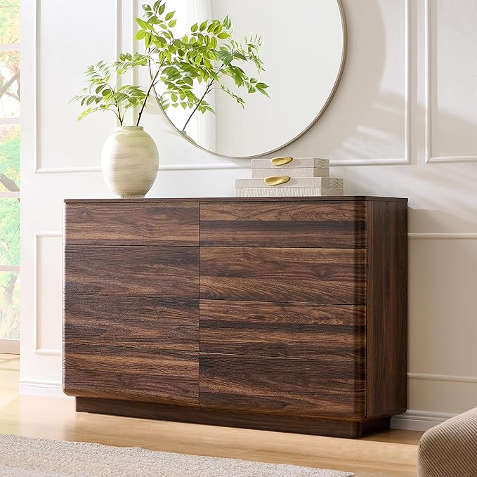 8 Drawer Dresser for Bedroom, 52 Inch Wide Modern Chest of Drawers, Push-to-Open Wood Storgae Organizer with Large Drawers for Bedroom, Living Room, Hallway,Brown-CasaMuseHome