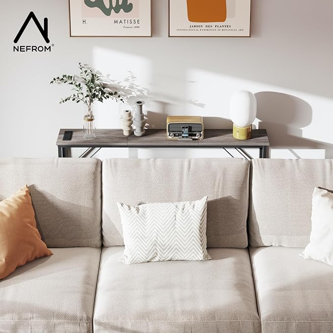 47.2'' Console Table, Skinny Entryway Table with Fast-Charging Station, Narrow Long Sofa Table, Behind Slim Couch Table for Entrance, Hallway, Living Room Decor ST-GY120-1-CasaMuseHome