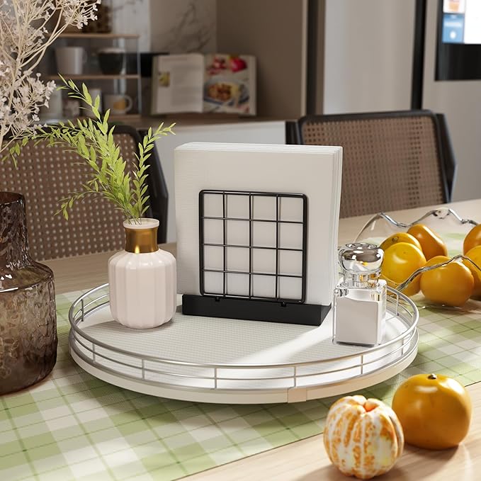 13" Lazy Susan Turntable Organizer for Table Top, Round Wooden Lazy Susan for Cabinet Kitchen Decor Centerpieces Coffee Table, Storage Condiments Spices, Bathroom Vanity Tray for Soap, White-CasaMuseHome