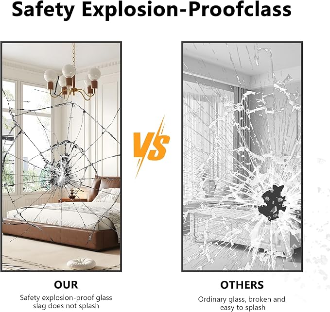 48x24In Black Bathroom Mirror for Wall, Rectangle Mirrors with Metal Frame, Bathroom Rectangular Mirror Modern Wall Mirror for Bedroom Living Room, Entryway Hangs Horizontal or Vertical-CasaMuseHome