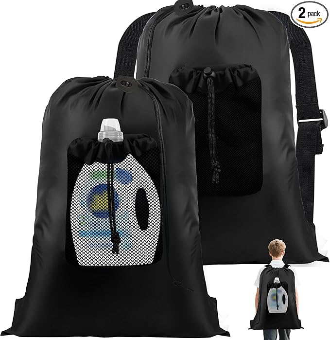 2-Pack Backpack Laundry Bags, Heavy Duty Laundry Bag Backpacks with Adjustable Shoulder Straps, Door Hanging Washing Bag, Laundry Hamper Lining for College Dorm, Travel, Laundromat-CasaMuseHome