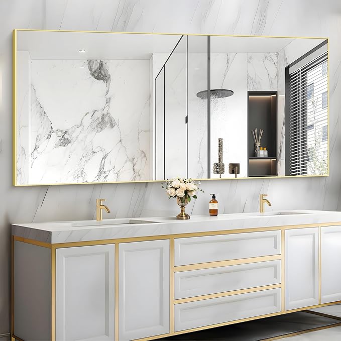 36x72inch Bathroom Mirror, Gold Rectangle Mirror with Thin Metal Frame, Large Rectangular Wall Mirrors for Bathroom, Living Roomm, Hair Salon, Big Farmehouse Mirror Hang Horizontal/Vertical-CasaMuseHome