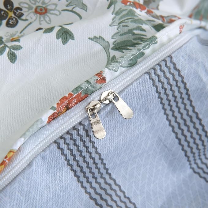 ABREEZE Floral Duvet Cover King Size Set Bird Flowers Bedding Set 100% Brushed Cotton Bedding Collection 1 Duvet Cover with 2 Pillowcases White-CasaMuseHome